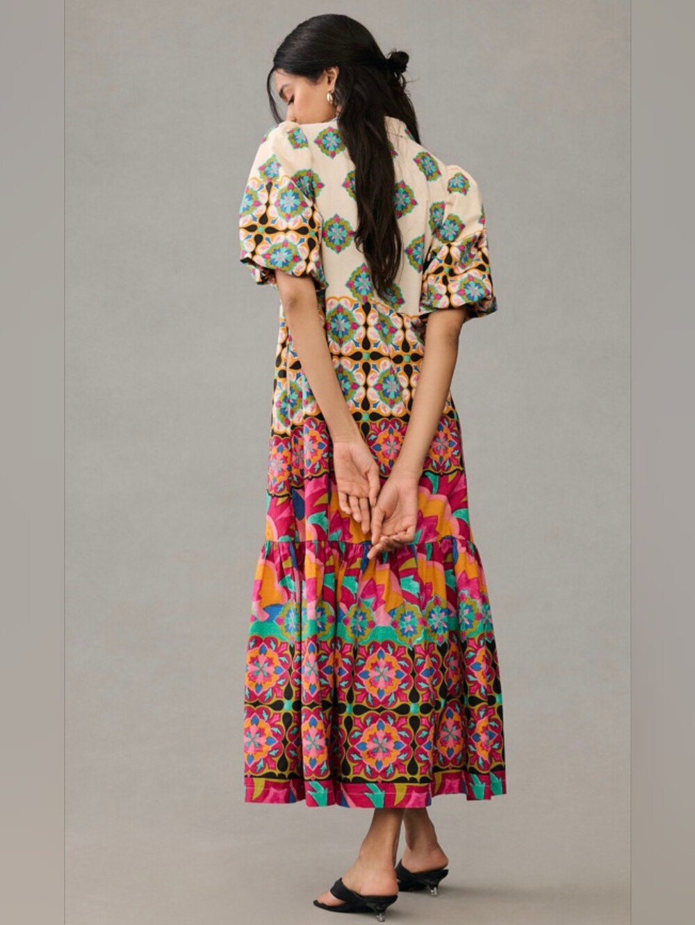 Anthropologie Mixed Print Button Down Maxi Dress Cotton Size Large - Picture 4 of 14